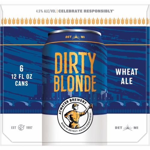 Atwater Dirty Blonde Wheat Beer Cans Perspective: left
