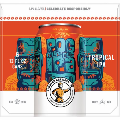 Atwater Pog-O-Licious IPA Cans Perspective: left