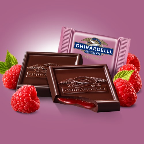 Ghirardelli® Dark Chocolate Raspberry Squares Perspective: left
