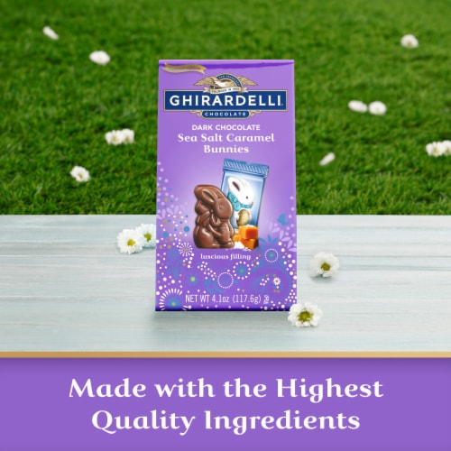 Ghiradelli® Dark Chocolate Sea Salt Caramel Bunnies Easter Candy Perspective: left