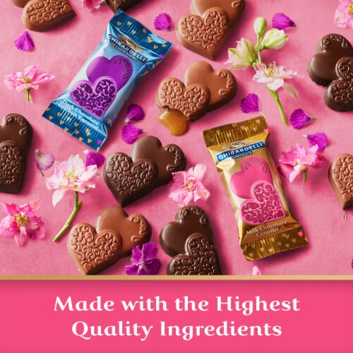 Ghirardelli® Caramel Duet Hearts Premium Assorted Chocolate Valentine Candy Perspective: left