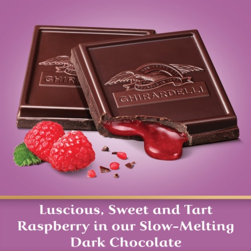 Ghirardelli® Raspberry Filled Dark Chocolate Squares Perspective: left
