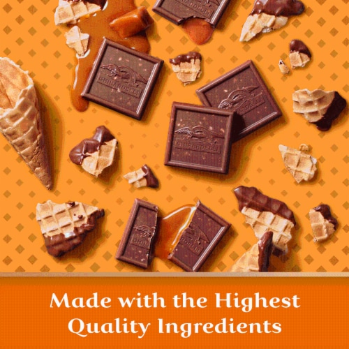 Ghirardelli® Milk Chocolate Caramel Waffle Cone Squares Bag Perspective: left