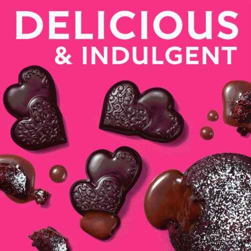 Ghirardelli® Dark Chocolate Lava Cake Hearts Valentine's Candy Bag Perspective: left