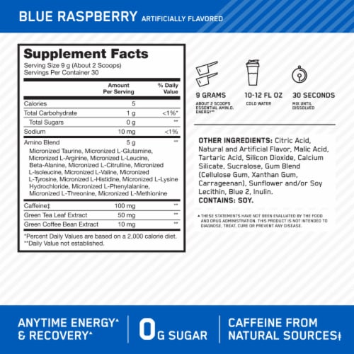 Optimum Nutrition Essential AMIN.O Energy® Blue Raspberry Perspective: left