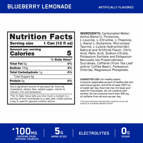 Optimum Nutrition Essential Amin.o Energy Blueberry Lemonade Perspective: left