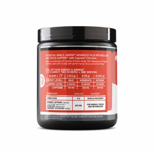 Optimum Nutrition AmiN.O. Energy Advanced+ Strawberry Mango Dietary Supplement Perspective: left