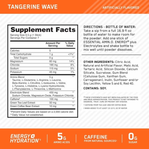 Optimum Nutrition Amino Energy Tangerine Wave Stick Packs Perspective: left