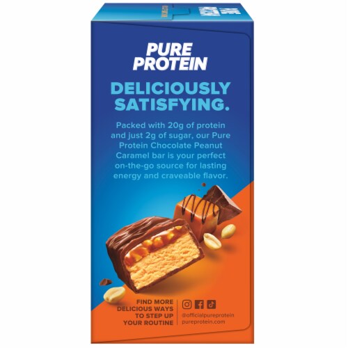 Pure Protein Chocolate Peanut Caramel Protein Bars Perspective: left