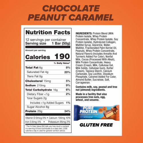Pure Protein Chocolate Peanut Caramel Protein Bars Perspective: left