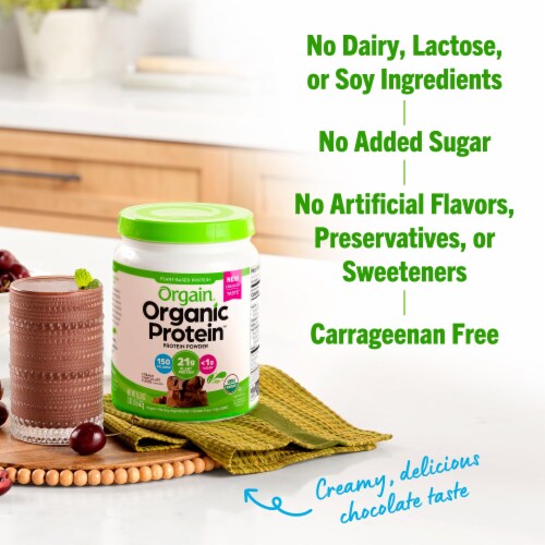 Orgain Protein Powder Chocolate Organic 16.3oz Perspective: left