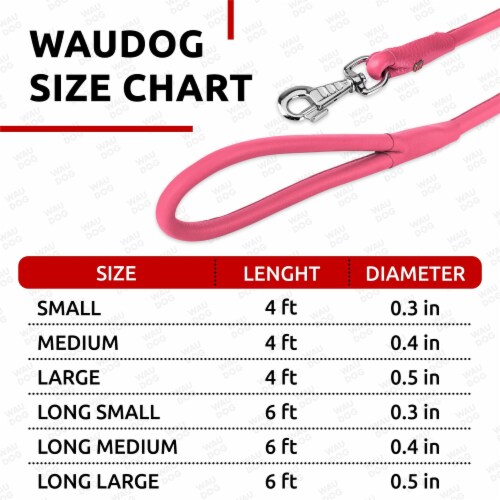Waudog - Rolled Leather Dog Leash - 4Ft X 0.5 In-Heavy Duty - Pink Perspective: left