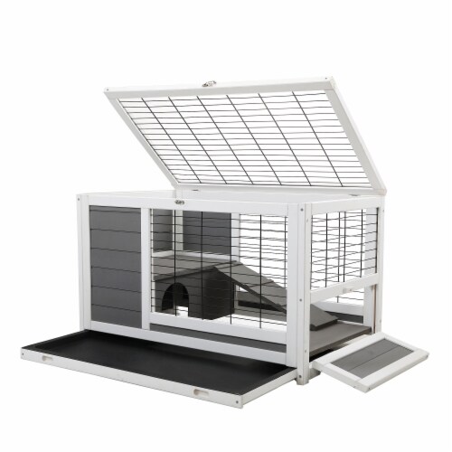 FX070 - Luxury 2-Storey Grey White Wooden Pet House Box - Comfy Cabin for Small Animals Perspective: left