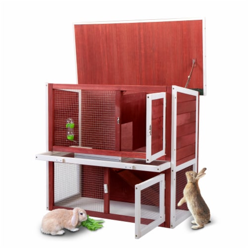 FX070 - Outdoor Animals Wooden Rabbit Hutch with Pull Out Tray Perspective: left