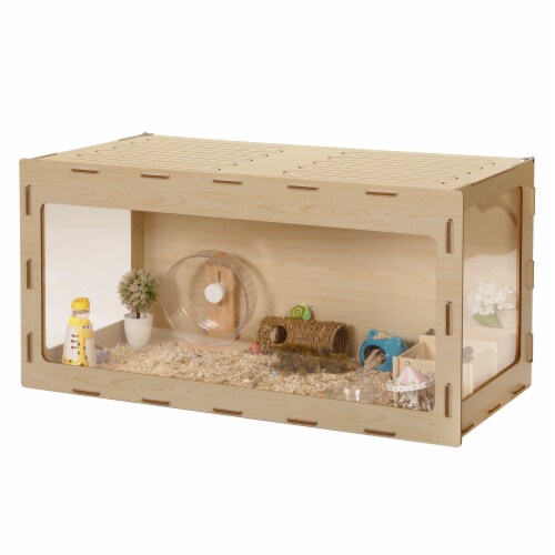FX070 - Wooden Hamster Cage - Acrylic Hutch for Small Animals - Opening Top, Air Vents Perspective: left