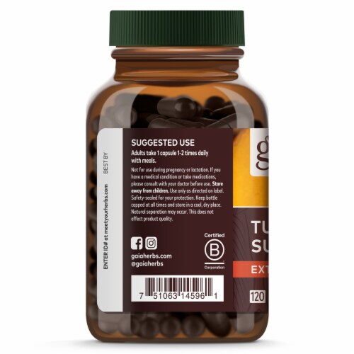 Gaia Herbs Turmeric Supreme Extra Strength Cpasules Perspective: left