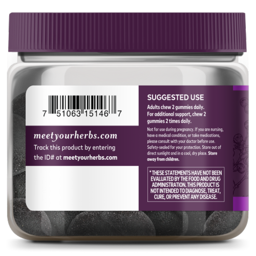 Gaia Herbs Black Elderberry Extra Strength Immune Support Vegan Gummies Perspective: left