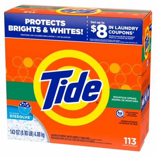 Tide Powder Laundry Detergent Mountain Spring 143 Ounce (Pack of 24) Perspective: left