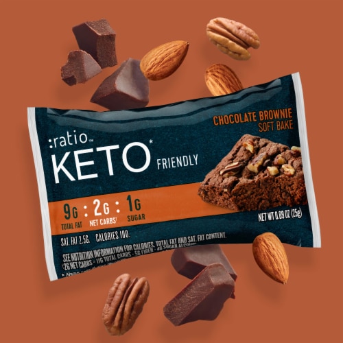 :ratio KETO Friendly Soft Baked Bars Chocolate Brownie Keto Snacks (Pack of 4) Perspective: left