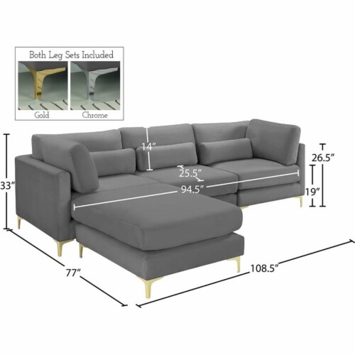 Meridian Furniture Julia Gray Velvet Modular Sectional Perspective: left