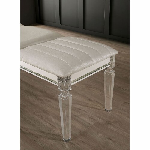 Leatherette and Wood Bench in Pearl White Finish Perspective: left