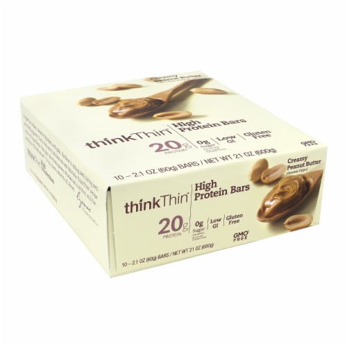 think! Creamy Peanut Butter Chocolate Dipped Protien Bars Perspective: left
