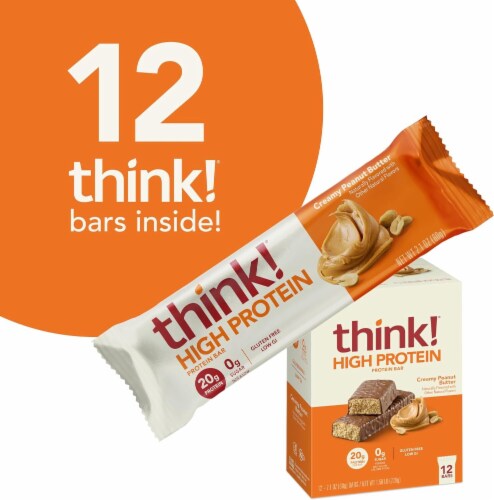 think! Creamy Peanut Butter High Protein Bars Perspective: left