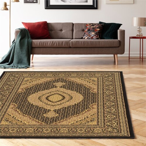Linon McKinley Mahi Tabriz Power Loomed Polypropylene 5' X 7'6  Rug in Black Perspective: left