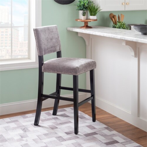 Linon Corey 30  Wood Upholstered Bar Stool in Gray Perspective: left