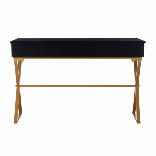 Linon Campaign Two-Drawer Metal Desk in Black Perspective: left