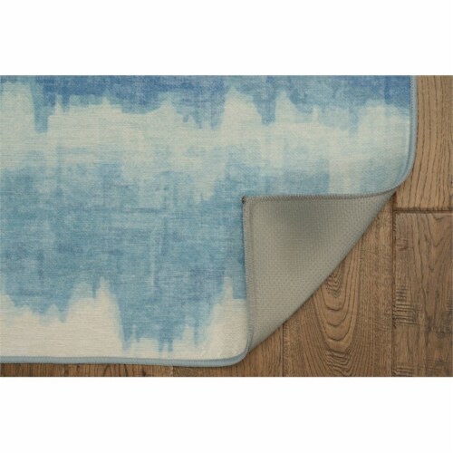 Linon Indoor Outdoor Washable Beck Polyester Accent 3'x5' Rug in Ivory and Blue Perspective: left