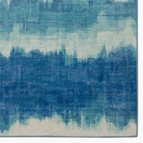 Linon Indoor Outdoor Washable Beck Polyester Area 5'x7' Rug in Ivory and Blue Perspective: left