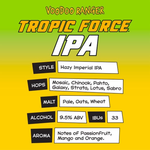 New Belgium Voodoo Ranger Tropic Force Tropical IPA Craft Beer Perspective: left