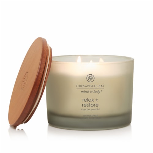 Chesapeake Bay Mind & Body® Candle Relax + Restore Sage Peppermint Candle Perspective: left