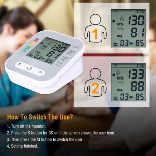 Digital Arm Blood Pressure Monitor LCD Digital Heart Beat BP Gauge Health Test with Voice Perspective: left