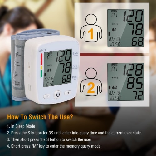 Blood Pressure Monitor Wrist Digital High Blood Pressure Cuff Heartbeat Tester Perspective: left