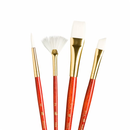 Princeton Brush Real Value™ Taklon Brush Set Round 6 Fan 2 Wash 5/8 Angle 3/8 - White Perspective: left