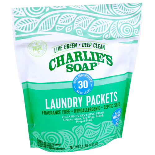 Charlie's Soap Laundry Powder Packets Perspective: left