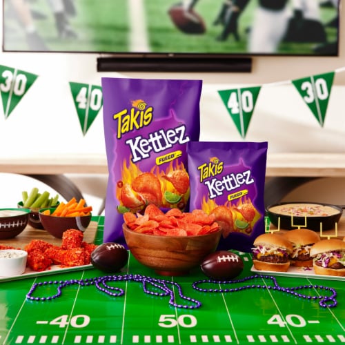 Takis Fuego Kettlez Hot Chili Pepper & Lime Kettle-Cooked Potato Chips Perspective: left