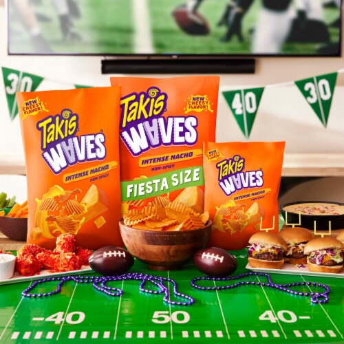 Takis Waves Cheesy Intense Nacho Cheese Wavy Potato Chips Perspective: left