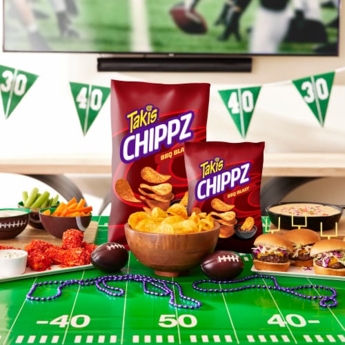 Takis BBQ Blast Chippz Barbecue Thin-Cut Potato Chips Perspective: left