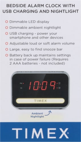Timex Dual Alarm Clock with USB Port and Night Light Perspective: left