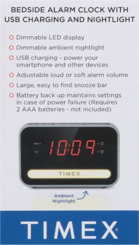 Timex Dual Alarm Clock with USB Port and Night Light Perspective: left