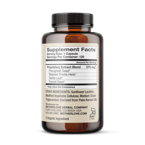 Motherlove® More Milk Plus Herbal Lactation Supplement Perspective: left