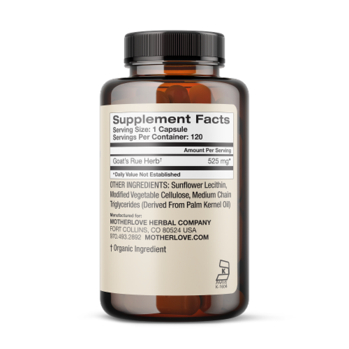 Motherlove® Goat's Rue Herbal Lactation Supplement Perspective: left