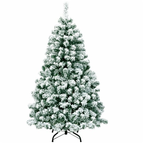 4.5ft Pre-lit Snow Flocked Christmas Tree Hinged Pine Tree Holiday Decoration Perspective: left