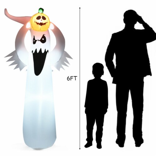 Gymax 6FT Halloween Inflatable Blow Up Ghost w/ Pumpkin LED Lights Yard Decoration Perspective: left