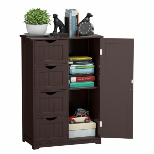Wooden 4 Drawer Free Standing Bathroom Floor Cabinet Adjustable Storage Cupboard Perspective: left