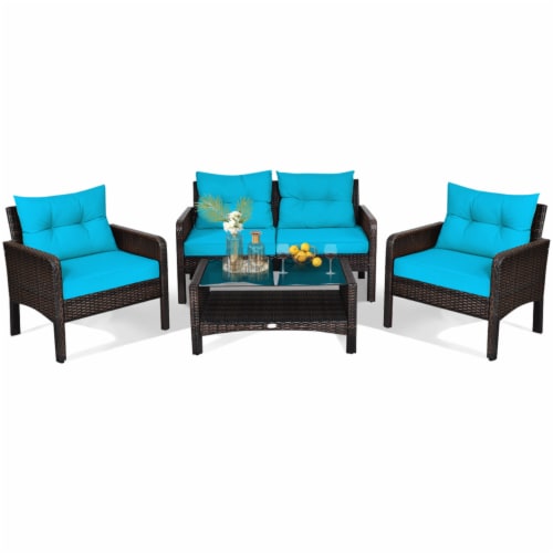 4PCS Rattan Patio Furniture Conversation Set Cushioned Outdoor Furniture Set Perspective: left