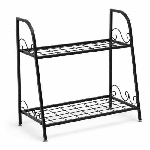 Gymax 2-tier Metal Plant Stand Shelf Flower Pot Holder Display Rack Shoe Organizer Perspective: left